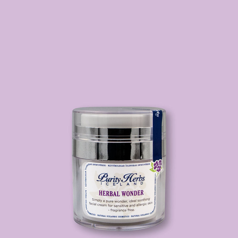 Herbal Wonder a gentle and soothing fragrance-free facial cream for dry and easily irritated skin. Ideal for those allergic to fragrance. Simply a pure herbal boost for the skin.